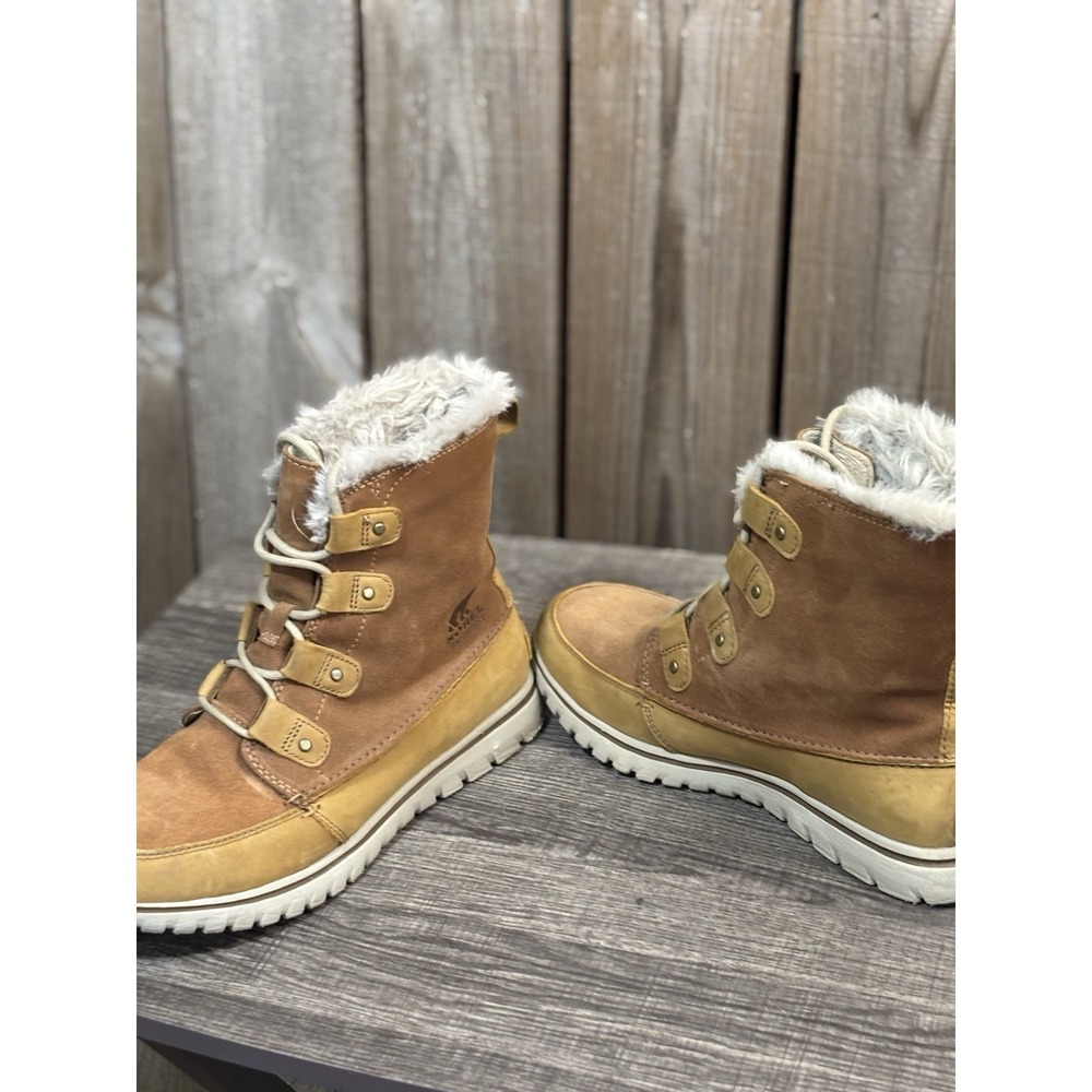 Womens Sorel Explorer Joan Tan Suede Faux Fur Lace Up Mid Winter Boots Size 10 M - Picture 4 of 7
